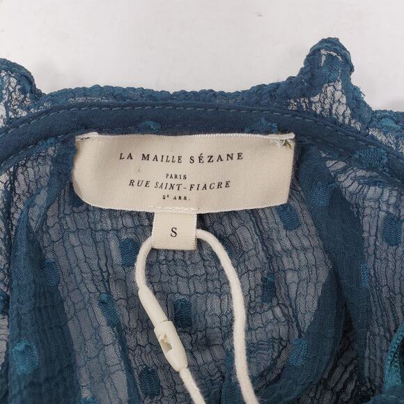 Sezane Stacy Swissdot Long Sleeve Flowy Mini Dress Teal La Maille Size Small New - Picture 7 of 9